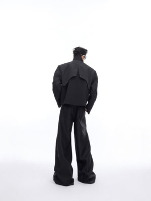 Close-up of premium dual-material construction on this deconstructed spliced jacket with liquid-effect fabric