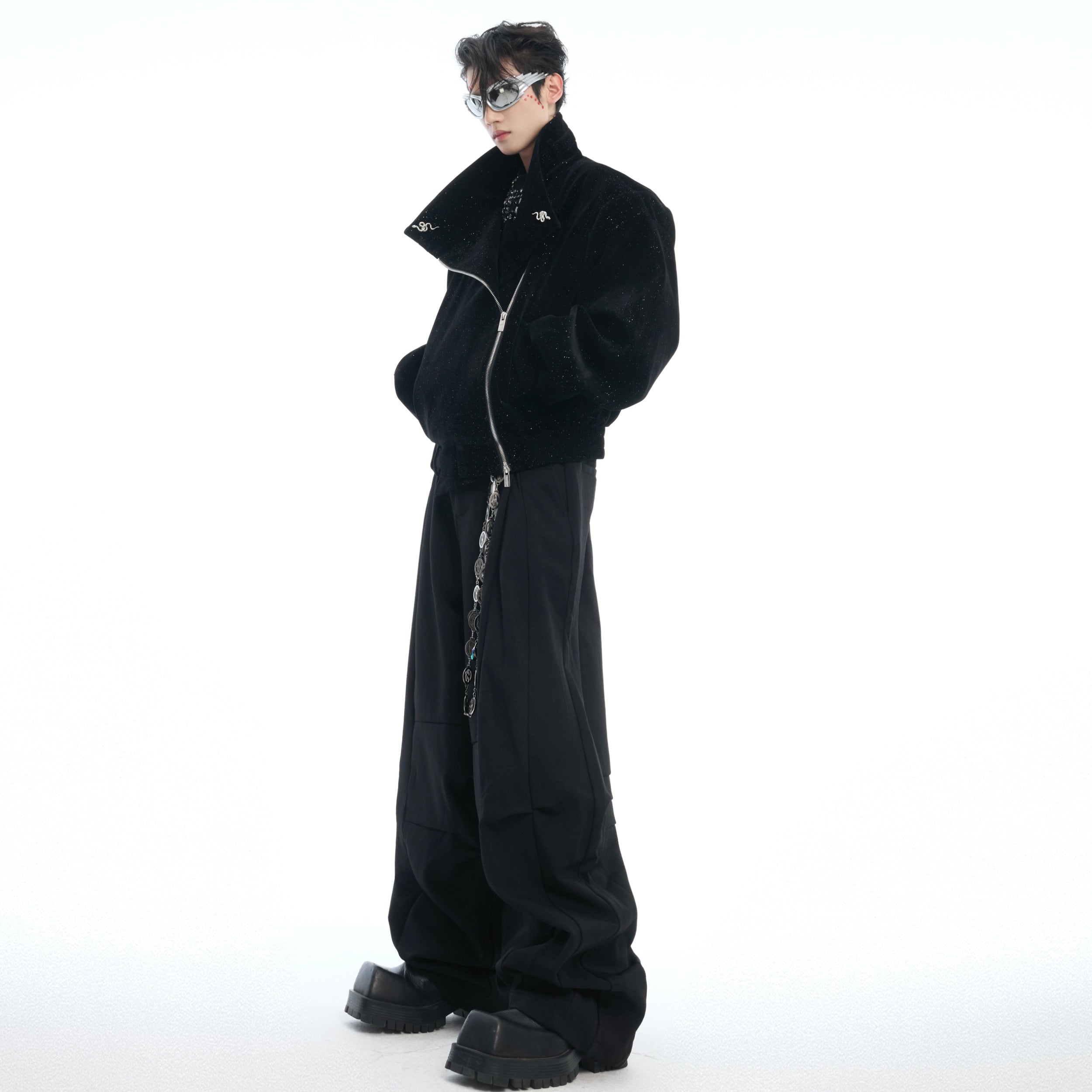 Back view showing the unique fit and silhouette of these avant-garde streetwear pants