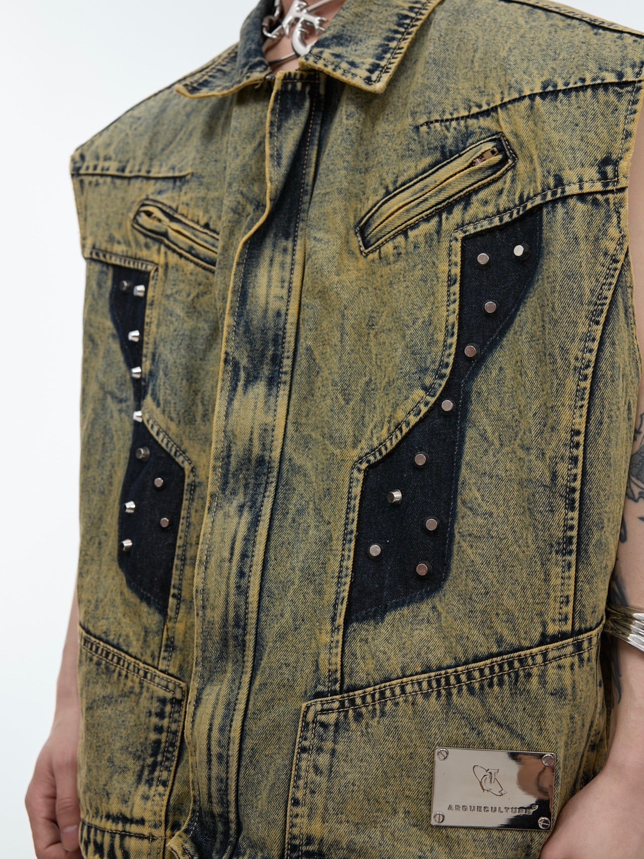 Detail shot showing lightweight yet durable denim fabric of this streetwear jacket