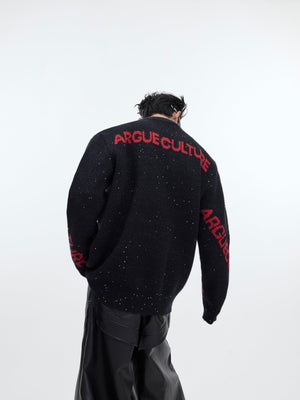 Lunar Year dragon sweater with chunky knit texture and sparkling glitter details for festive streetwear style