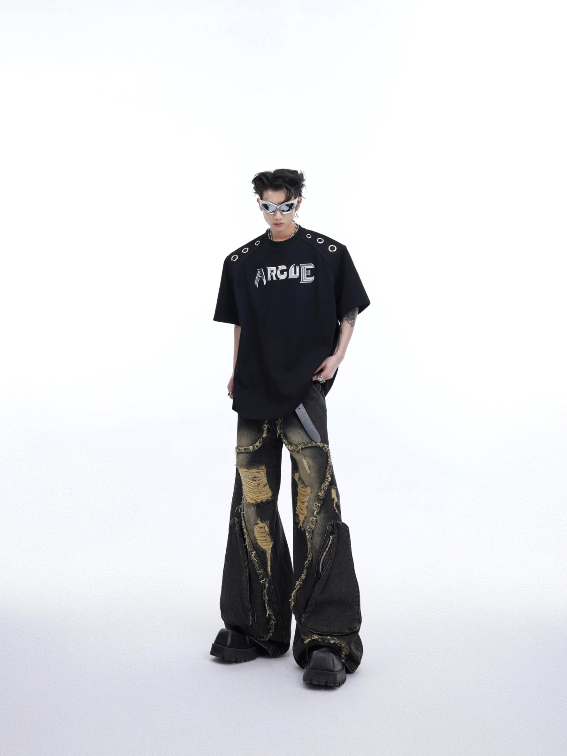 Back view of relaxed fit oversized tee with premium fabric and structured silhouette