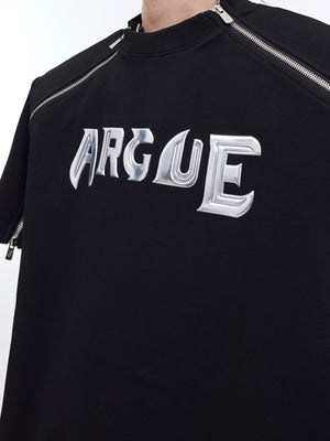 Close-up of premium wrinkle-resistant fabric on this oversized streetwear t-shirt with zip accents