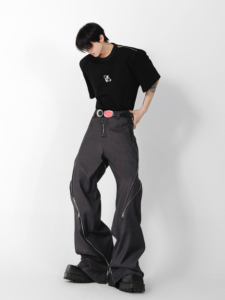 Detail shot of premium polyester-viscose-spandex blend fabric used in distressed streetwear pants