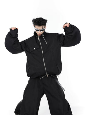 Closeup of premium metal zipper on avant-garde streetwear jacket with bold design elements