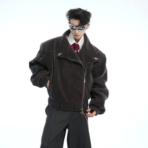 Front view of glitter cropped jacket with striking snake-zipper design, showcasing metallic streetwear style and urban edge