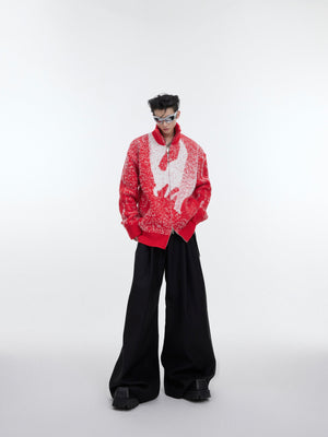 Back view of fashionable dragon year sweater featuring unique gradient colors and deconstructed knit details