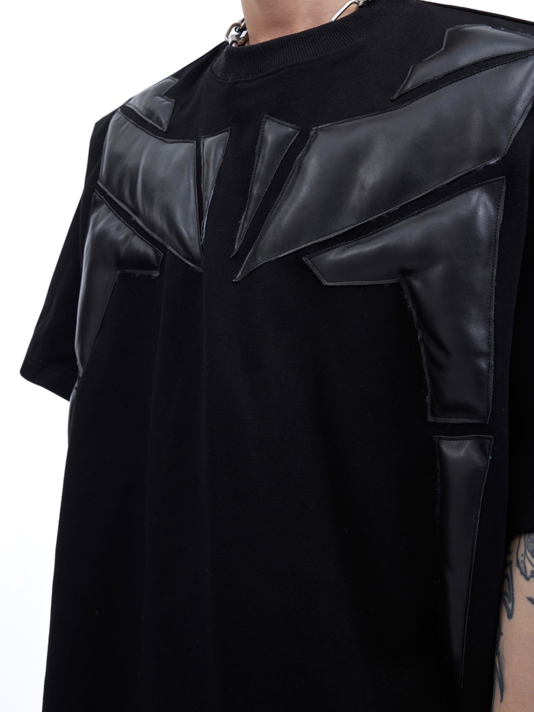Side view of structured streetwear tee showing premium heavyweight PU blend fabric drape