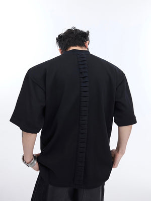 Detail shot of unique deconstructed hem on heavyweight streetwear t-shirt with urban edge