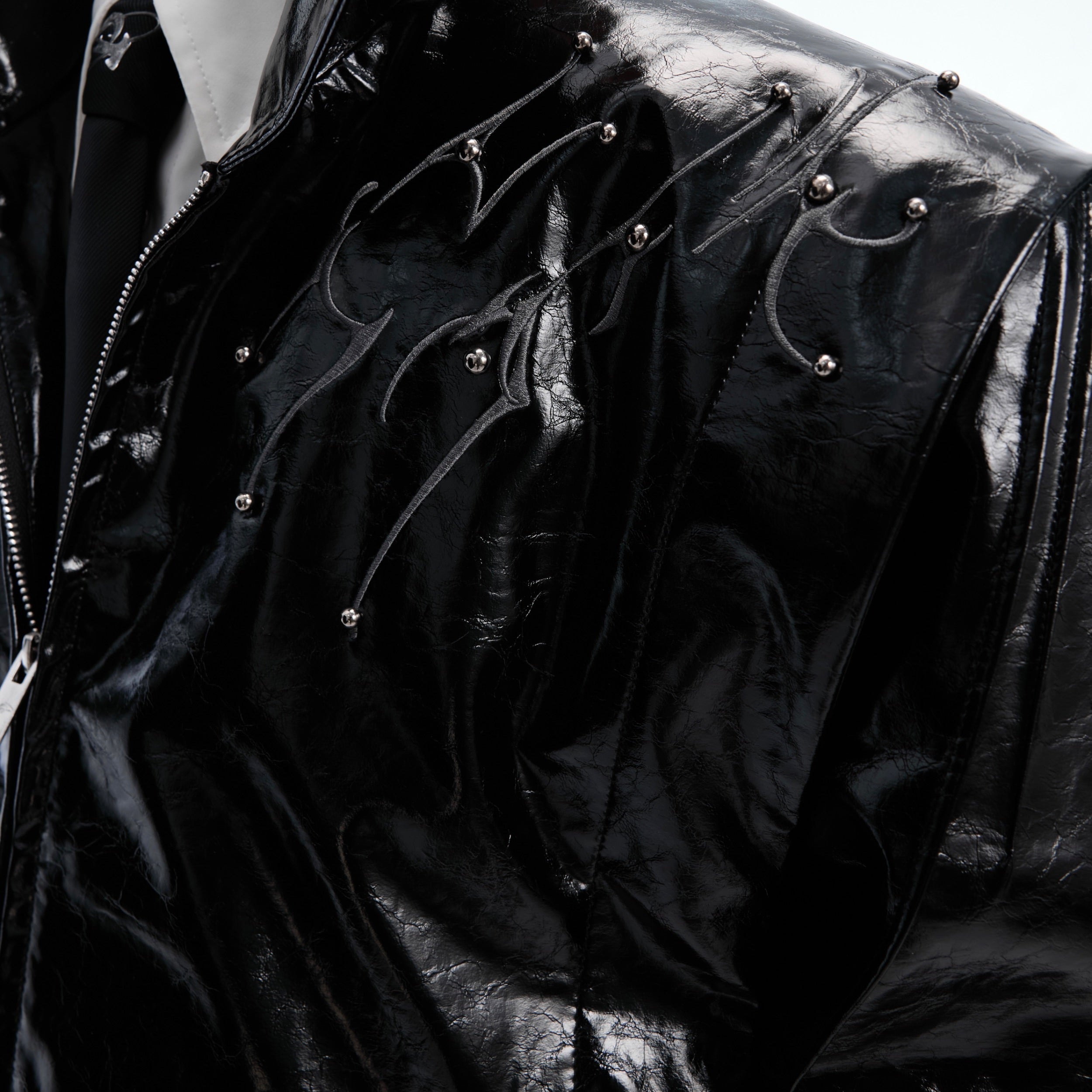 Stylish urban model wearing the deconstructed leather jacket with modern street fashion look