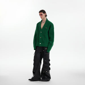 Detail shot showing the premium knit quality and loose fit of this v-neck pullover sweater