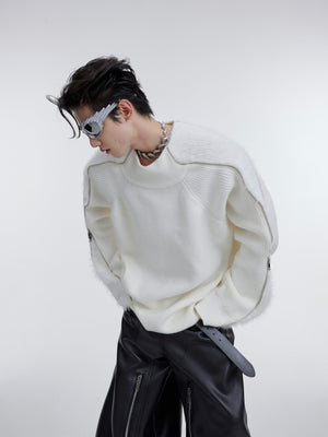 Close-up detail of premium knit sweater showing contrast ribbing and plush cuffs for enhanced comfort