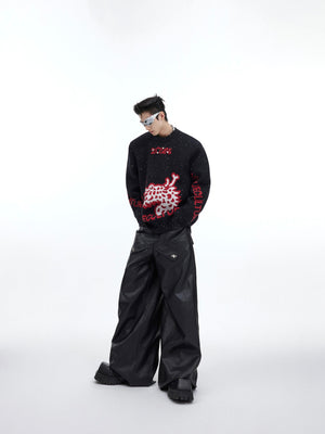 Comfortable lazy fit Lunar New Year sweater with dragon motif and oversized holiday fashion design