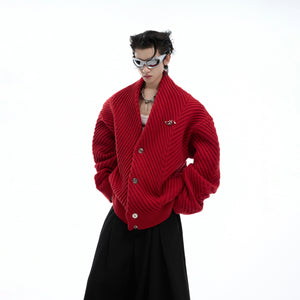 Loose fit streetwear cardigan featuring a stylish ribbed V-neck that frames the neckline for contemporary look