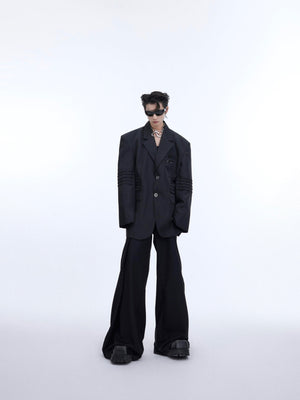 Close-up of premium shoulder pads on this light luxury blazer with high-density fabric construction