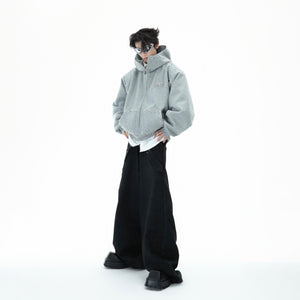Detail shot showing the brushed fleece interior of premium oversized pearl hoodie