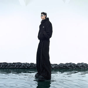 Fashionable deconstructed set with matte PU leather pants and matching hoodie for winter streetwear