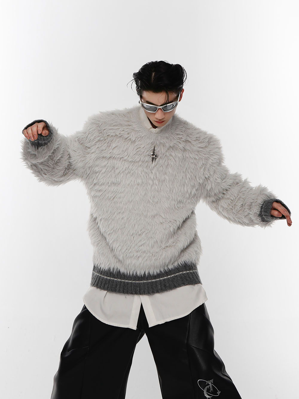 Minimalist chunky knit pullover in premium wrinkle-resistant nylon fabric, front view