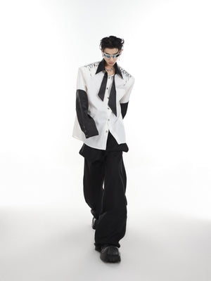 Back view of the statement streetwear shirt highlighting its unique metallic print and ice-knit texture