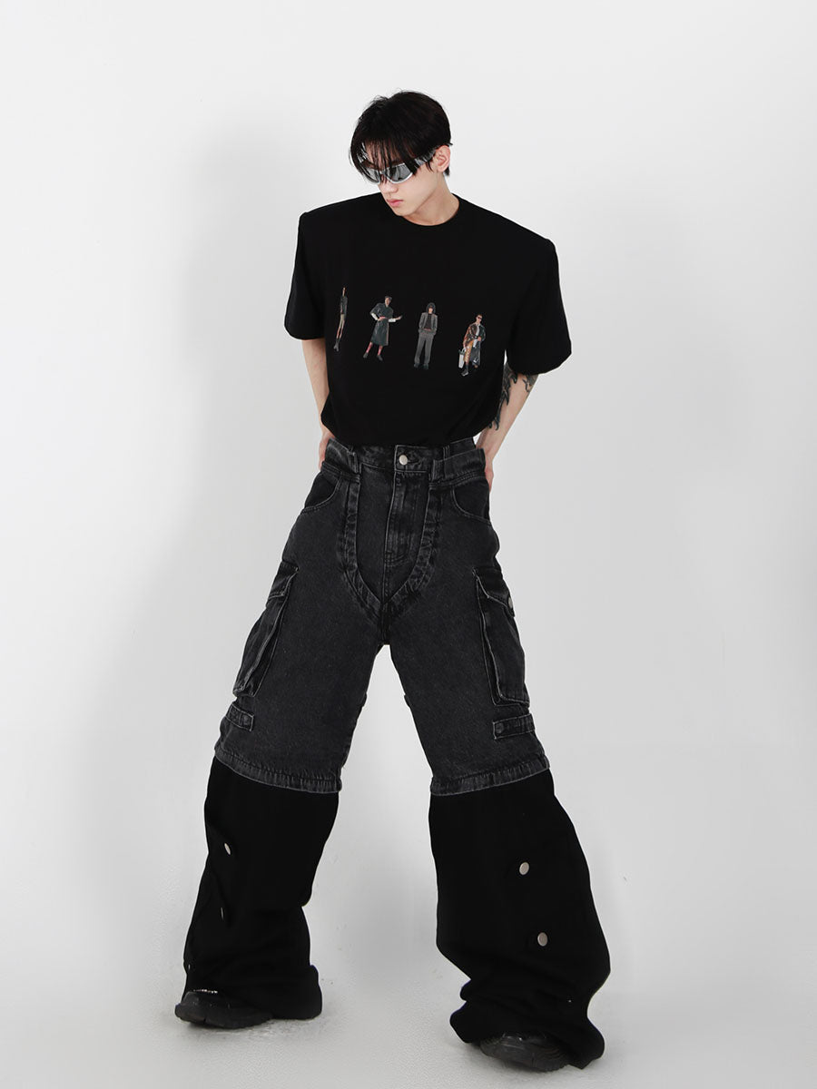 Front view of the oversized graphic t-shirt showing the urban streetwear design and relaxed fit