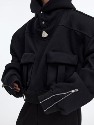 Asymmetrical deconstructed pocket design on comfortable oversized hoodie