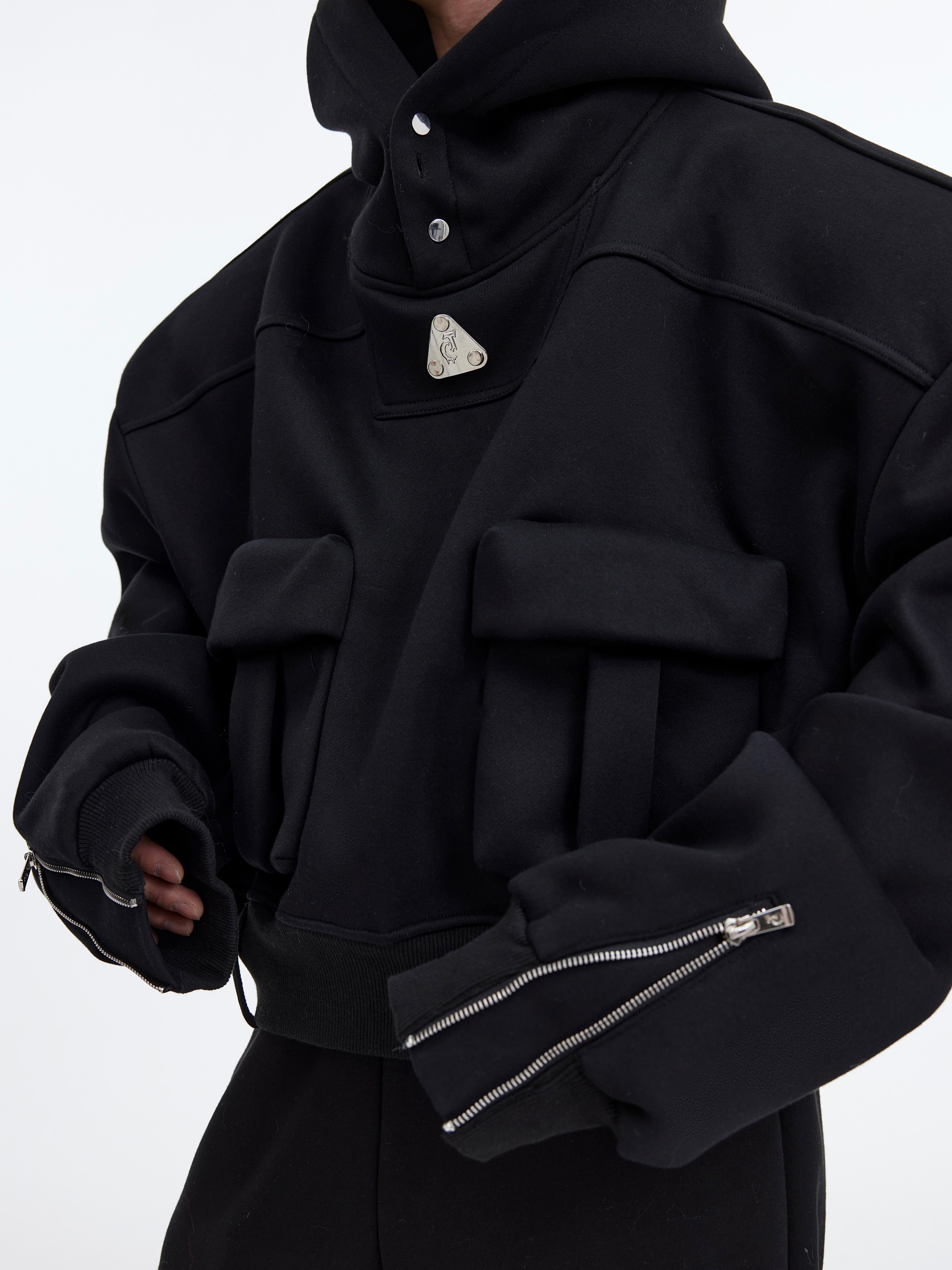 Asymmetrical deconstructed pocket design on comfortable oversized hoodie