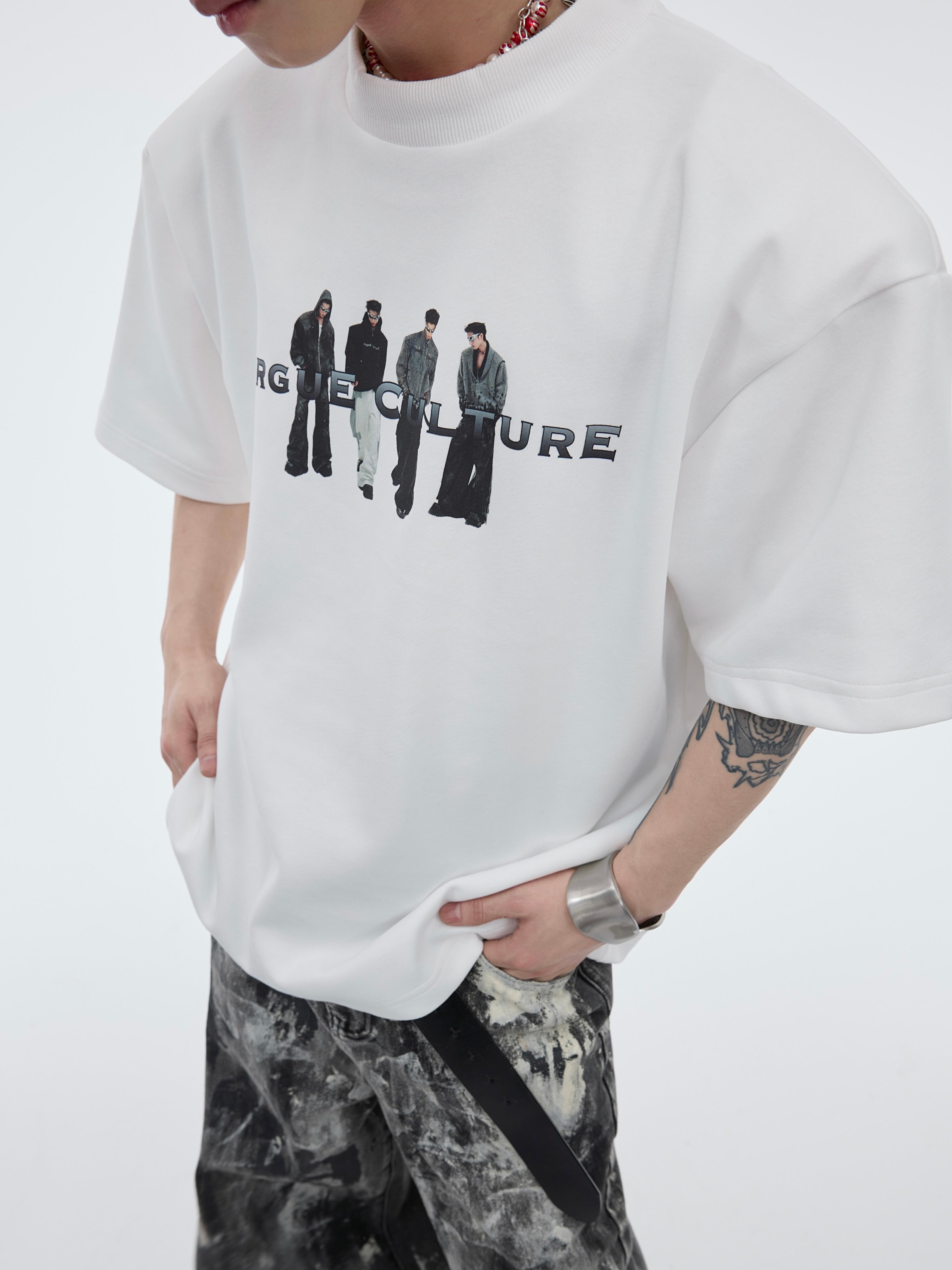 Back view showing the streetwear style oversized fit and graphic print design of this cotton tee