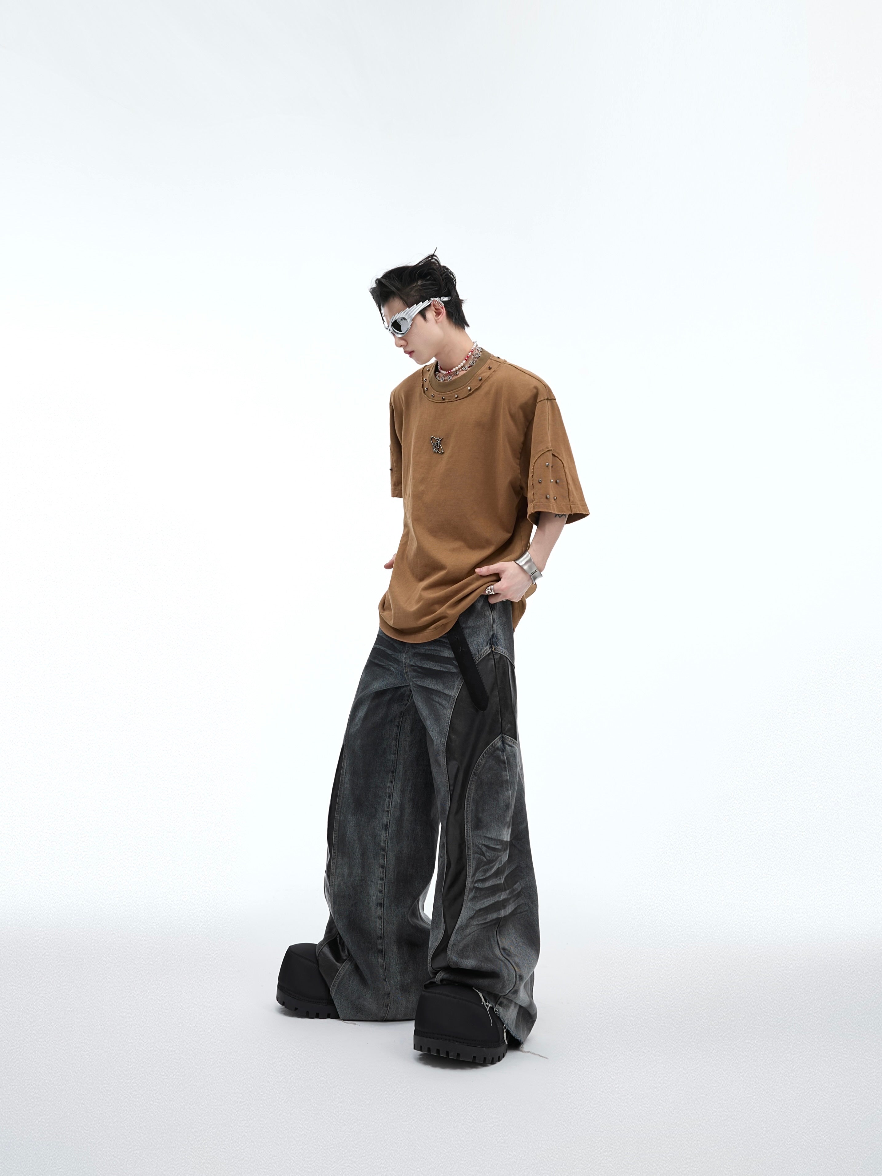 Back view of the vintage streetwear t-shirt showcasing additional metal stud decorations