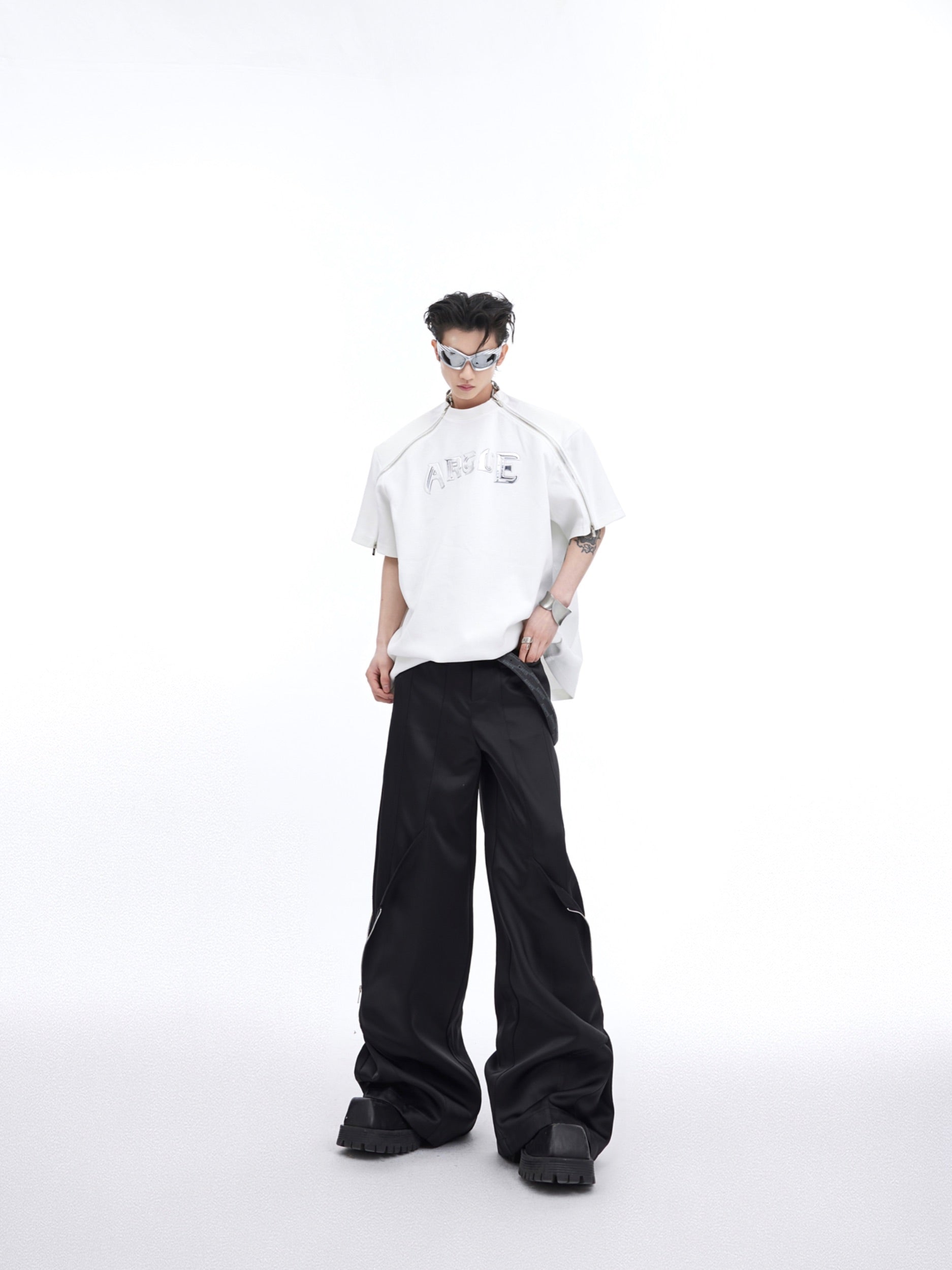 Back view showcasing the deconstructed DIY aesthetic of this urban fashion t-shirt