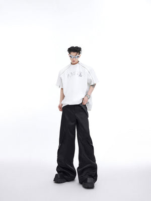 Back view showcasing the deconstructed DIY aesthetic of this urban fashion t-shirt