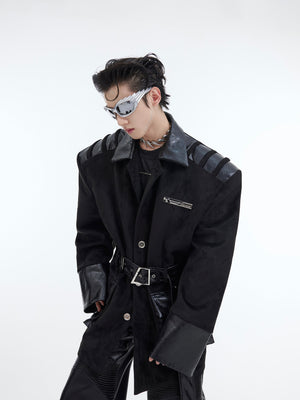 Patchwork leather jacket showing unique deconstructed design elements and premium materials