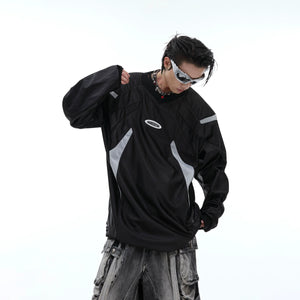Retro v-neck baseball tee with contrast sleeves, showing front view of this sporty streetwear top