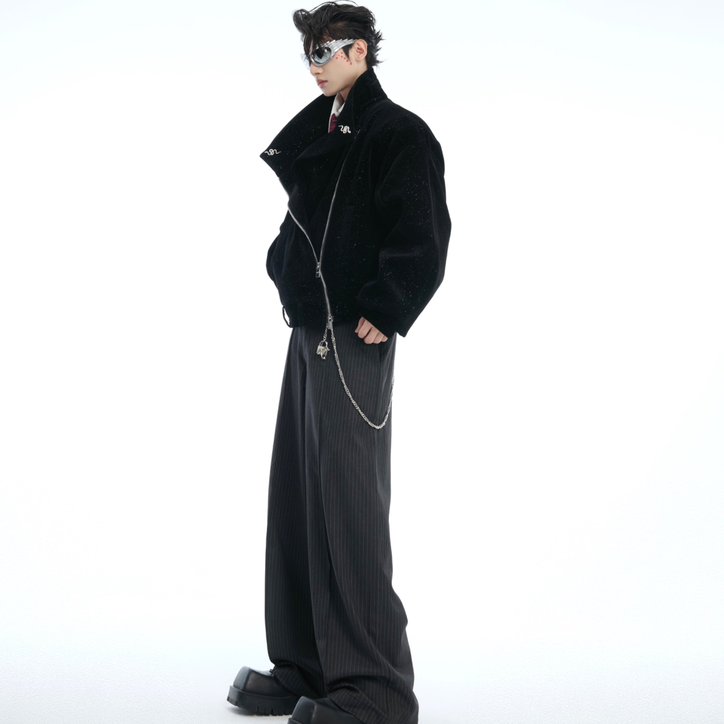 Back view of the premium nylon jacket with subtle glitter effect, perfect for making a bold streetwear statement