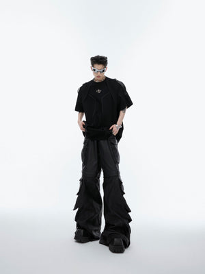 Short sleeve deconstructed tee with raw edge splicing and contemporary street style