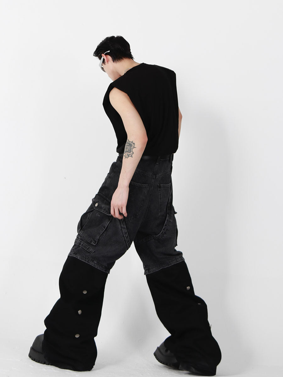Stylish layering option showing the metal-trim summer top paired with urban streetwear outfits