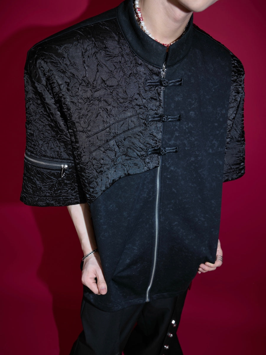 Back view of the urban style sleeveless tee highlighting the premium fabric texture and deconstructed collar design