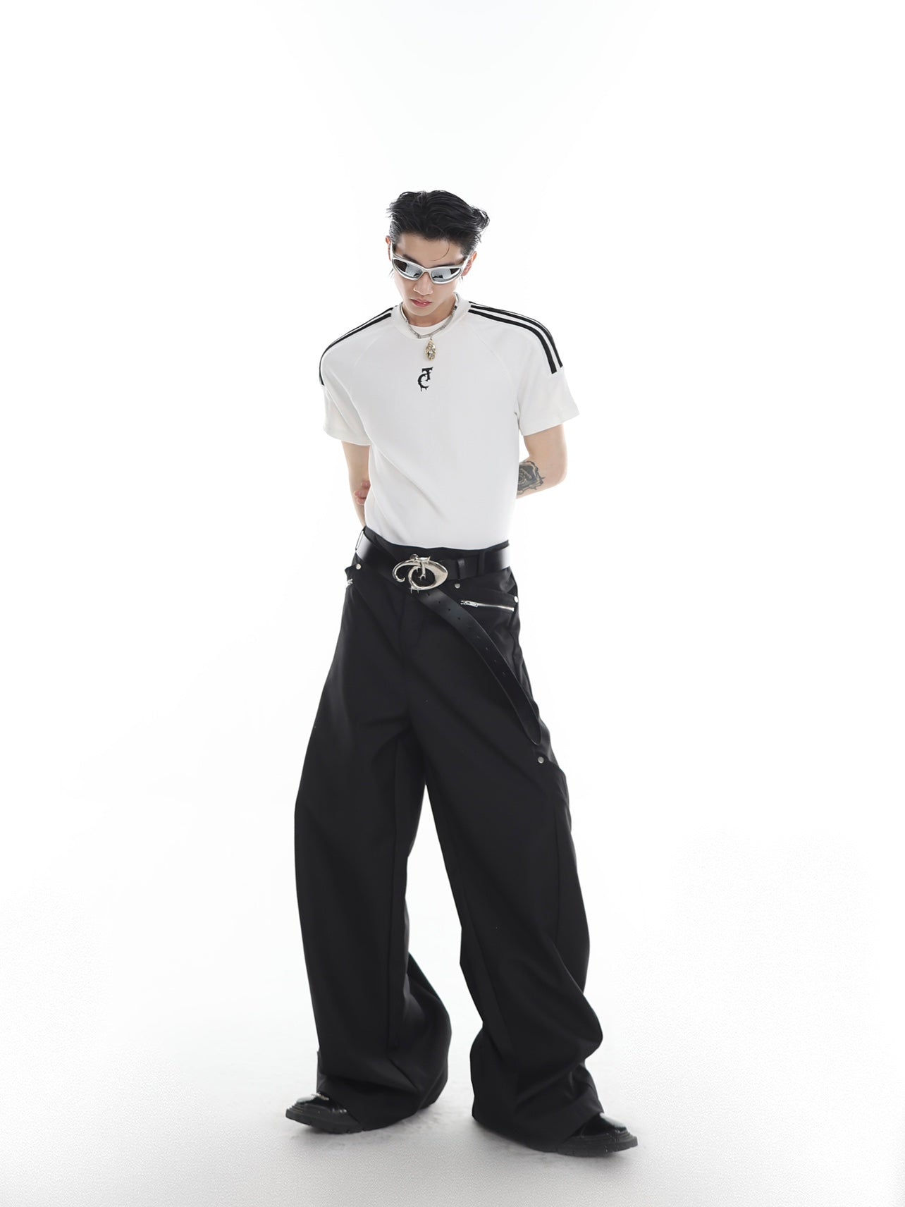 Slim fit striped shirt with pioneering bold lines and unconventional unisex cut for urban fashion