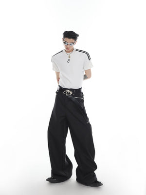 Slim fit striped shirt with pioneering bold lines and unconventional unisex cut for urban fashion