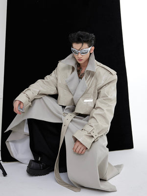Urban streetwear jacket featuring innovative spliced design with smooth PU and insulating fabric combination