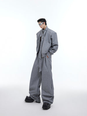 Deconstructed split-design hoodie with tie-detail jacket, urban streetwear for men with premium micro-stretch fabric