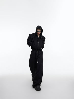 Flat lay composition showing complete cropped hoodie and pants set with subtle sparkle fabric
