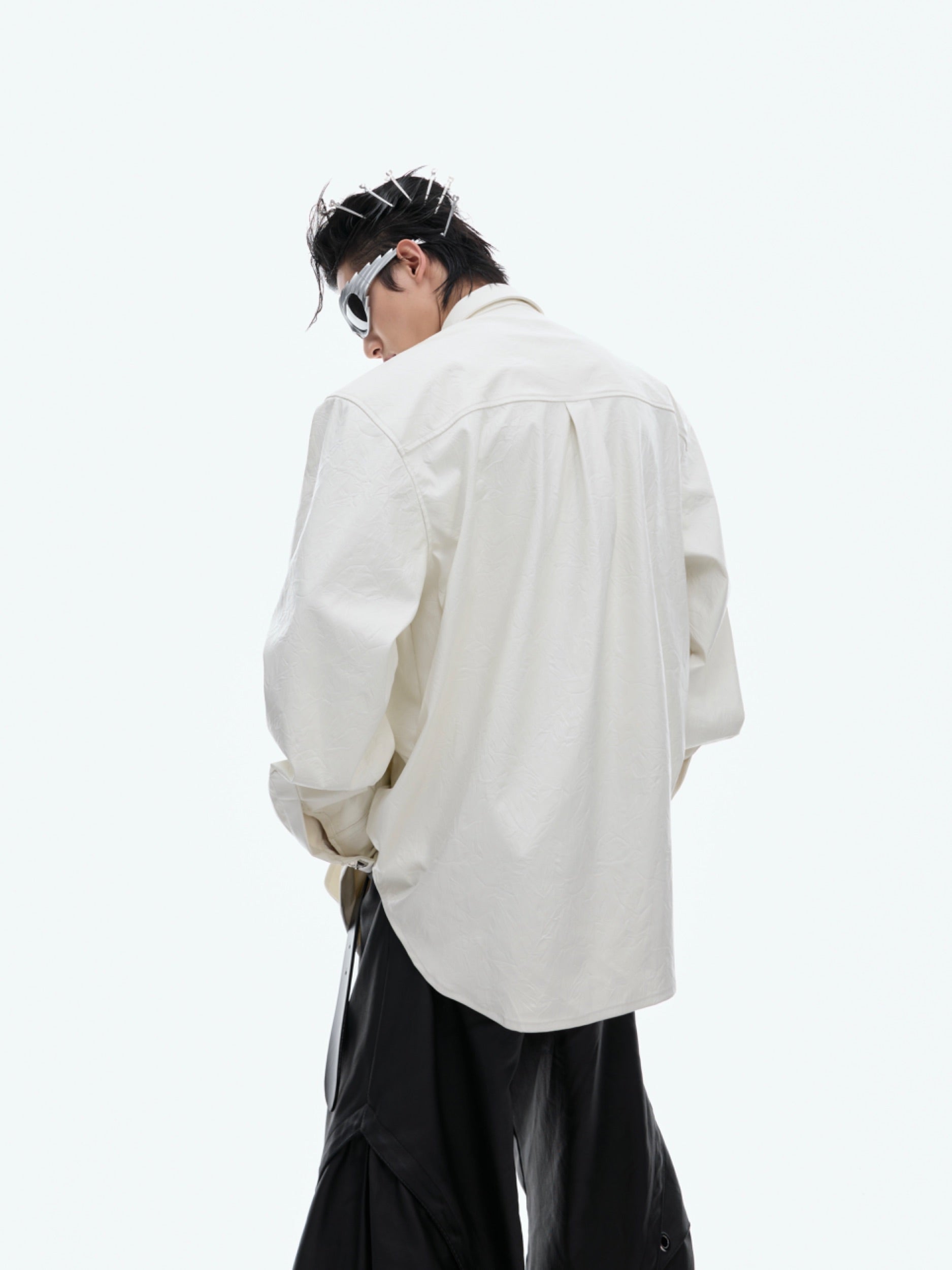 Urban streetwear essential shirt combining PU shine with breathable polyester for comfortable all-day wear