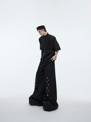 Styling example showing how to layer this oversized deconstructed sleeveless tee for urban fashion looks