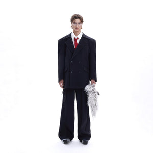 Back view of oversized blazer showing perfect drape and tailored streetwear silhouette