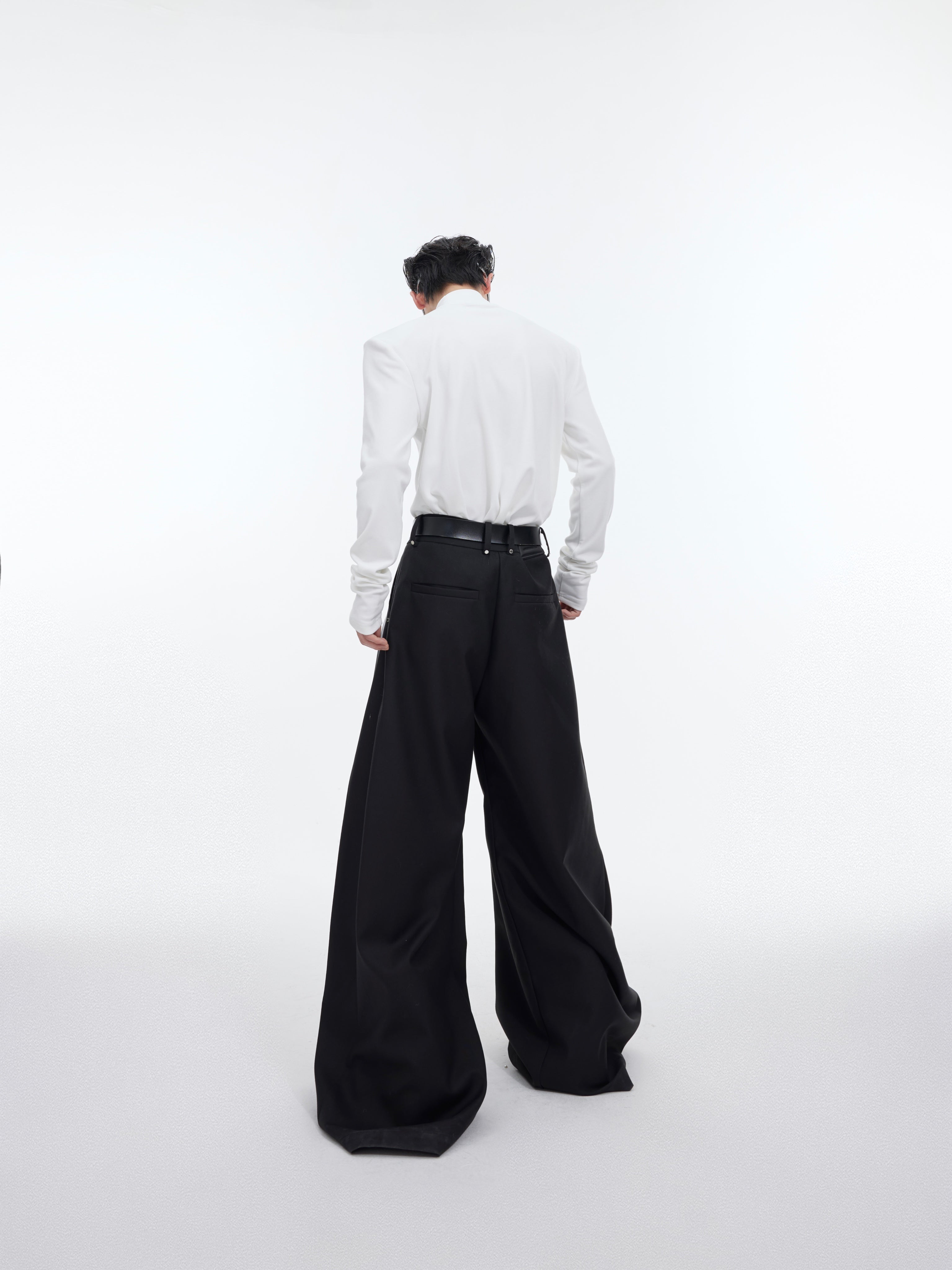 Back view showing structured yet relaxed fit of urban long sleeve mock neck tee