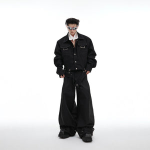 Fashion-forward textured leather jacket with artistic deconstructed panels for urban style
