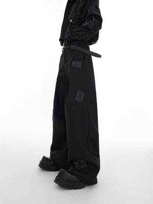 Streetwear twill trousers featuring unique 3D leather embossed texture with wide-leg silhouette