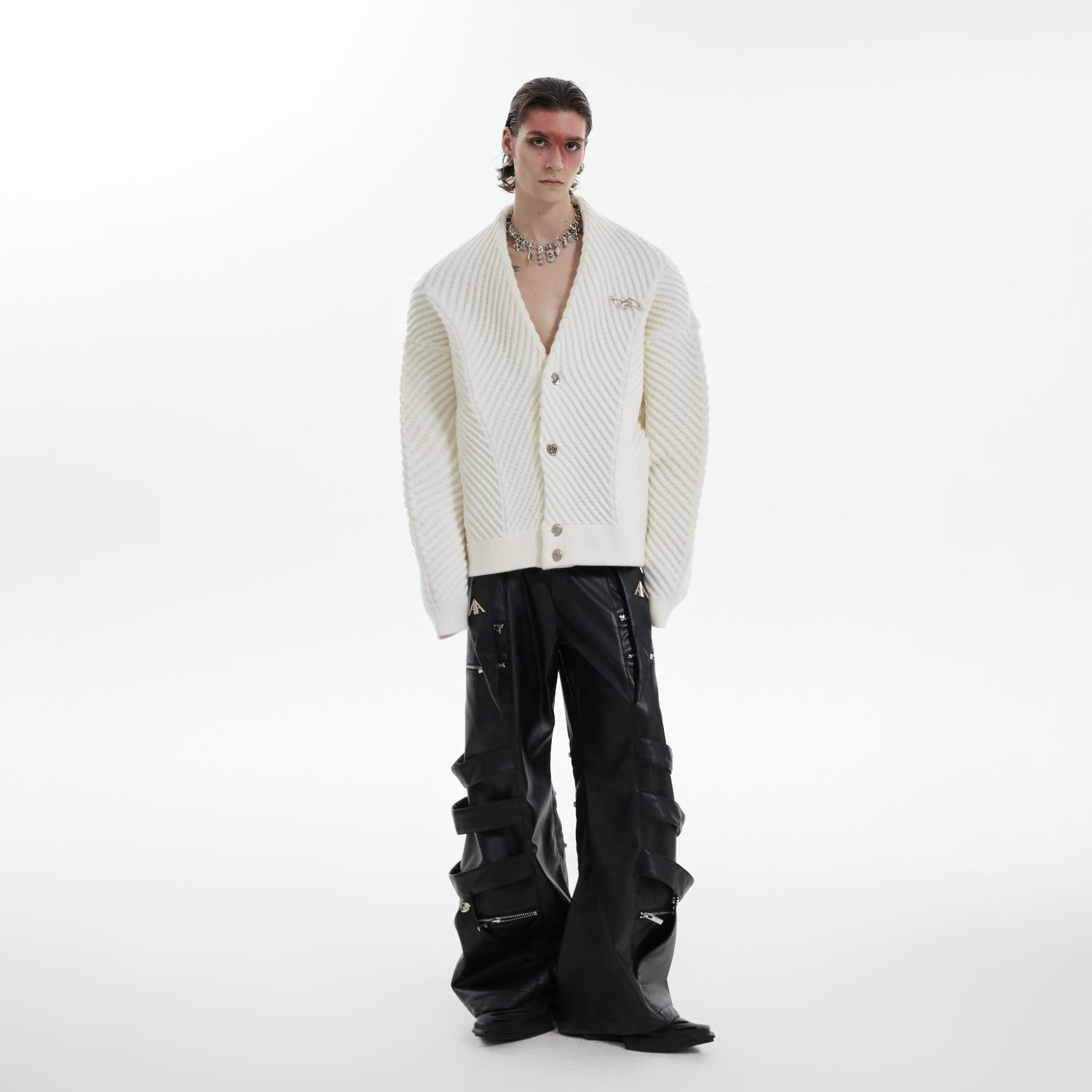 V-neck cardigan sweater designed as the perfect layering piece for streetwear outfits and urban fashion