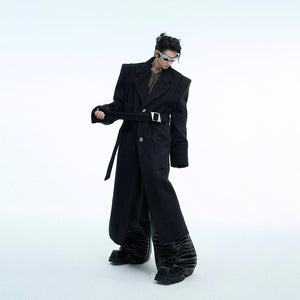 Detail shot showcasing the refined texture of imported premium wool fabric on structured coat