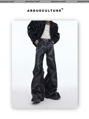 desc::matte-deconstructed-slim-flared-leather-pants-detail-img-1
