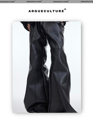 desc::matte-deconstructed-slim-flared-leather-pants-detail-img-4
